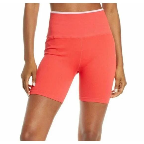 Spiritual Gangster Red Tulip Bike Shorts Ribbed sz M/L Pilates Choose Happiness - Picture 1 of 8